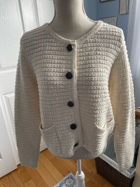Lucky Brand Button Up Cardigan Sweater-Large-Cream-100% Cotton